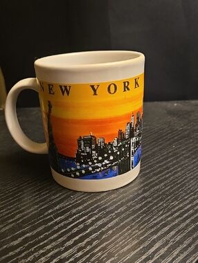 New York Skyline Ceramic Coffee Mug - Orange and Blue